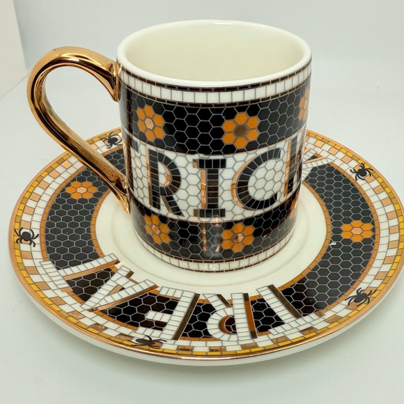 Anthropologie The Bistro Tile Stoneware Espresso Mug Cup & Saucer - Picture 2 of 10